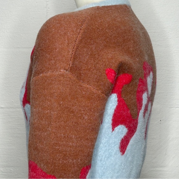 Adele B. Women's Flame Crop Sweater Size Large Fuzzy Blue Red Brown - Picture 11 of 16